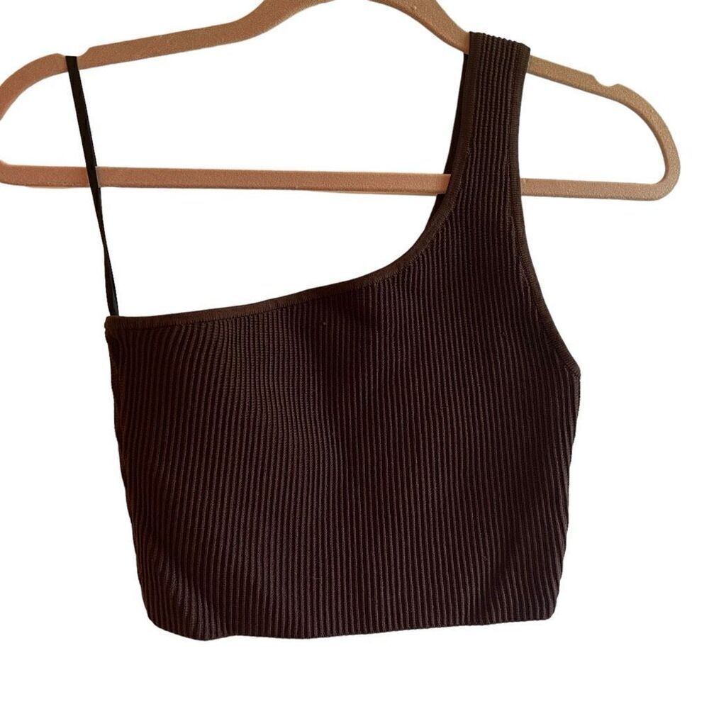 Babaton Sculpt Knit One Shoulder Crop Tank Size S Chocolate Brown